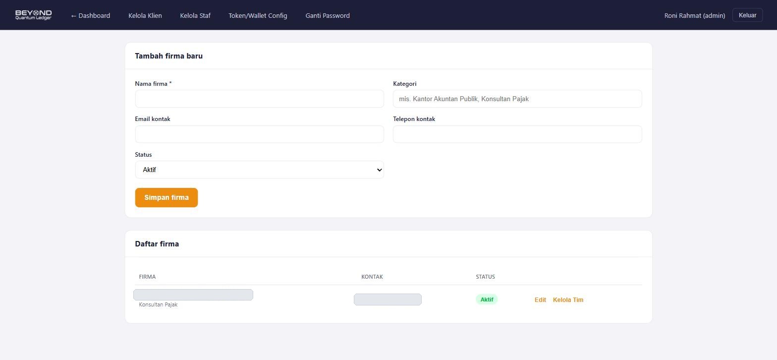 Halaman Kelola Firma di Beyond Quantum Ledger